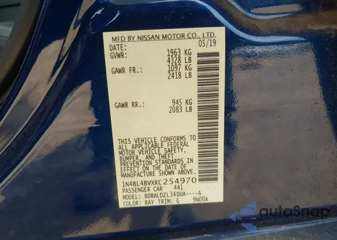 2019 Nissan Altima 2.5 S from USA, damaged, VIN 1N4BL4BVXKC254970